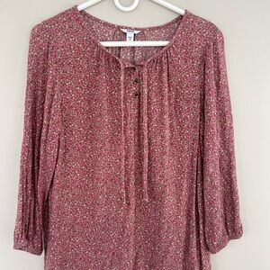 Sonoma Women's Rose Pink Floral Tie-Neck Peasant Tunic